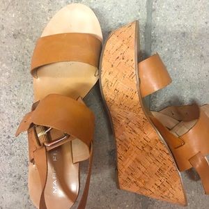 Marc Fisher Tan Leather Wedge Sandals